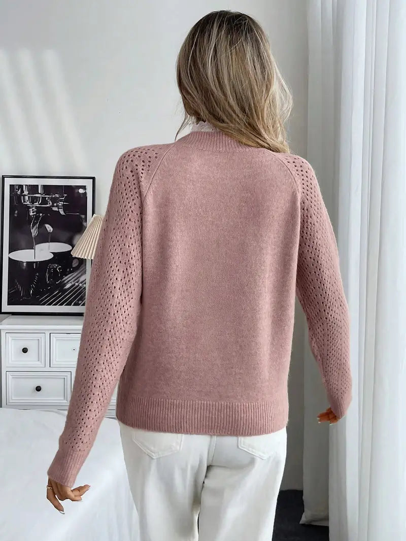Crelace™ - Stilren Stickad Tröja med Spets och Rund Halsringning