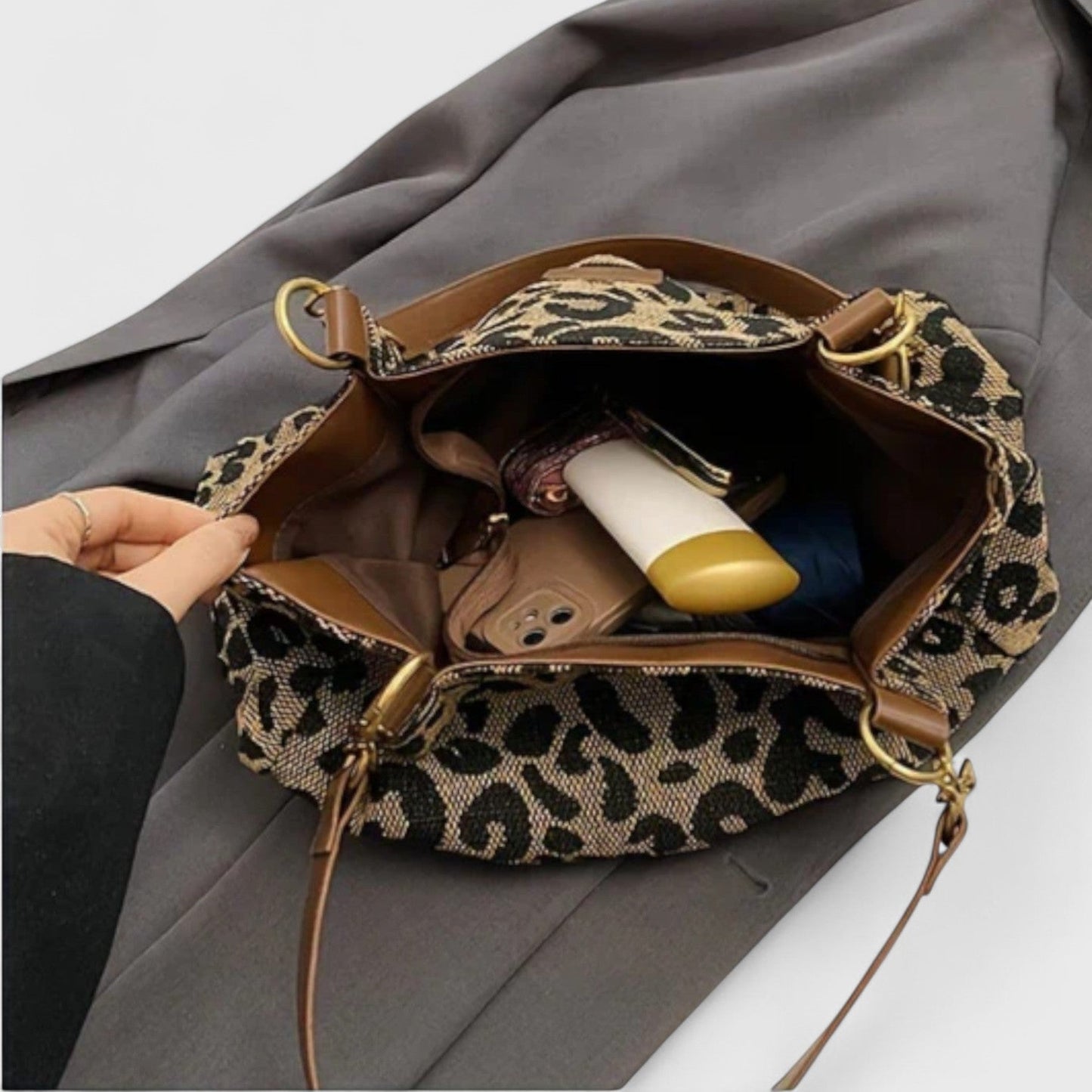 Savari™ - Leopardmönstrad Canvas Shoppingväska