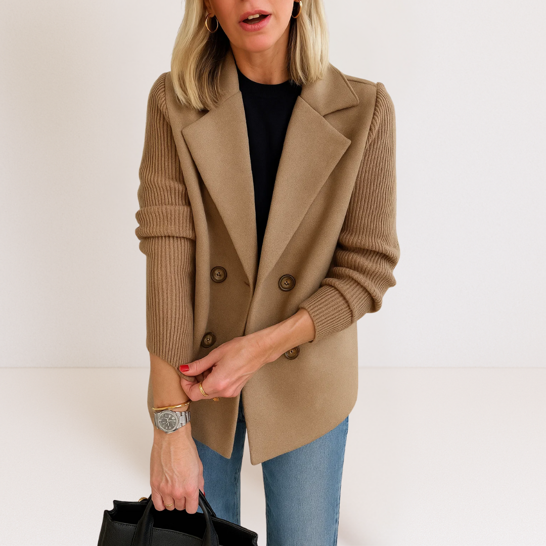 Martine™ - Elegant Jacka med Stickade Ärmar