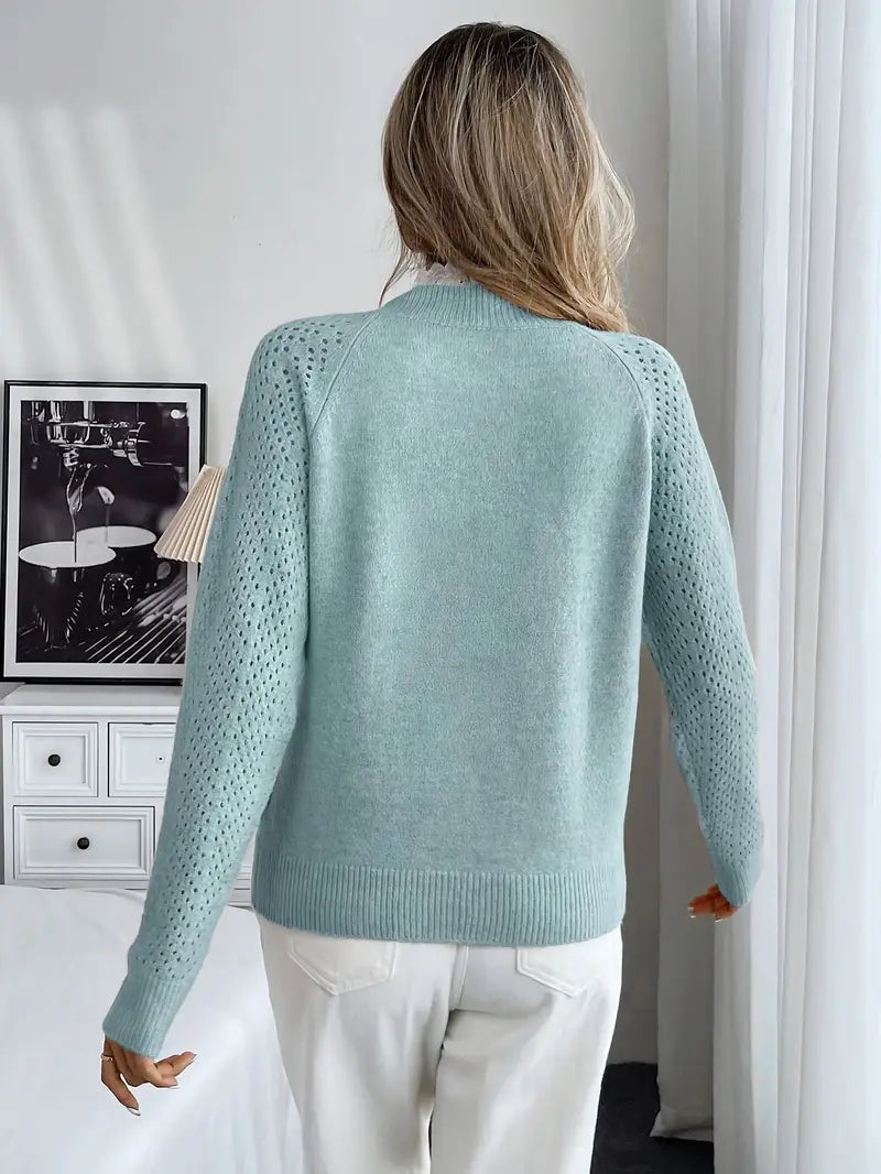 Crelace™ - Stilren Stickad Tröja med Spets och Rund Halsringning
