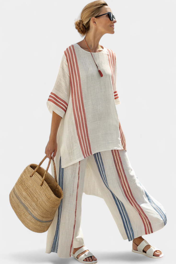 Breezelle™ – Luftigt Set i Två Delar med Ränder och Oversized Passform
