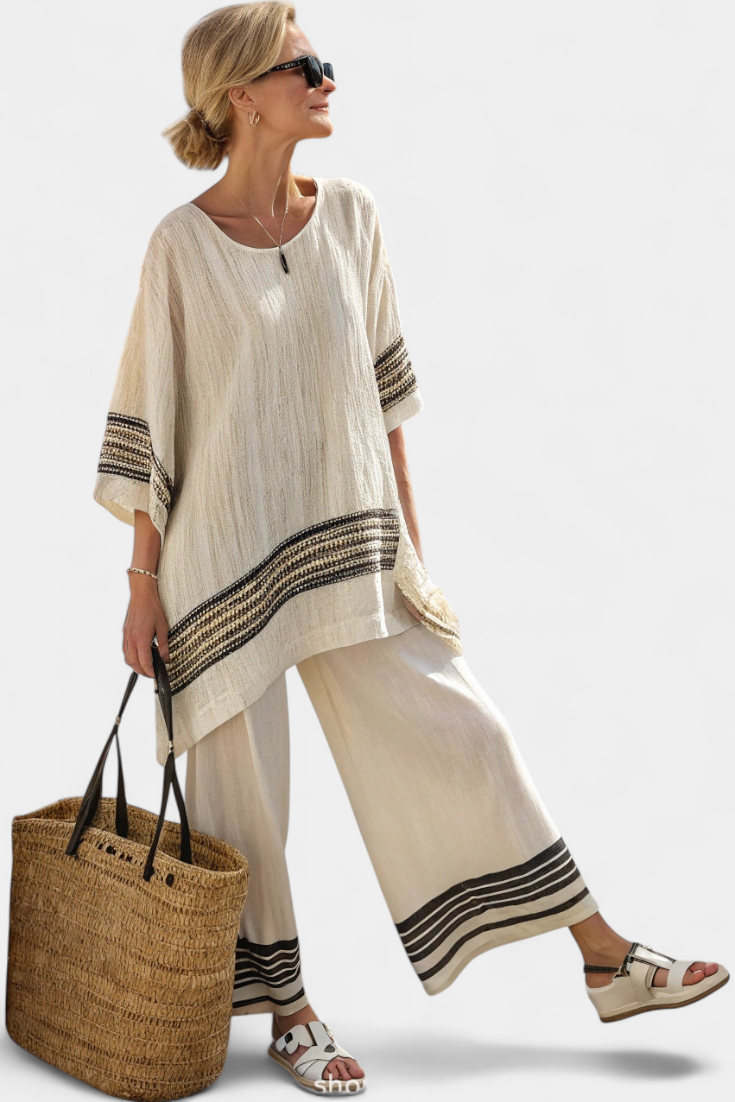 Breezelle™ – Luftigt Set i Två Delar med Ränder och Oversized Passform