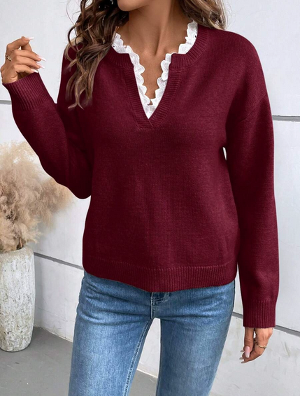 Elacora™ - Elegant Blus med Spetsdetaljer