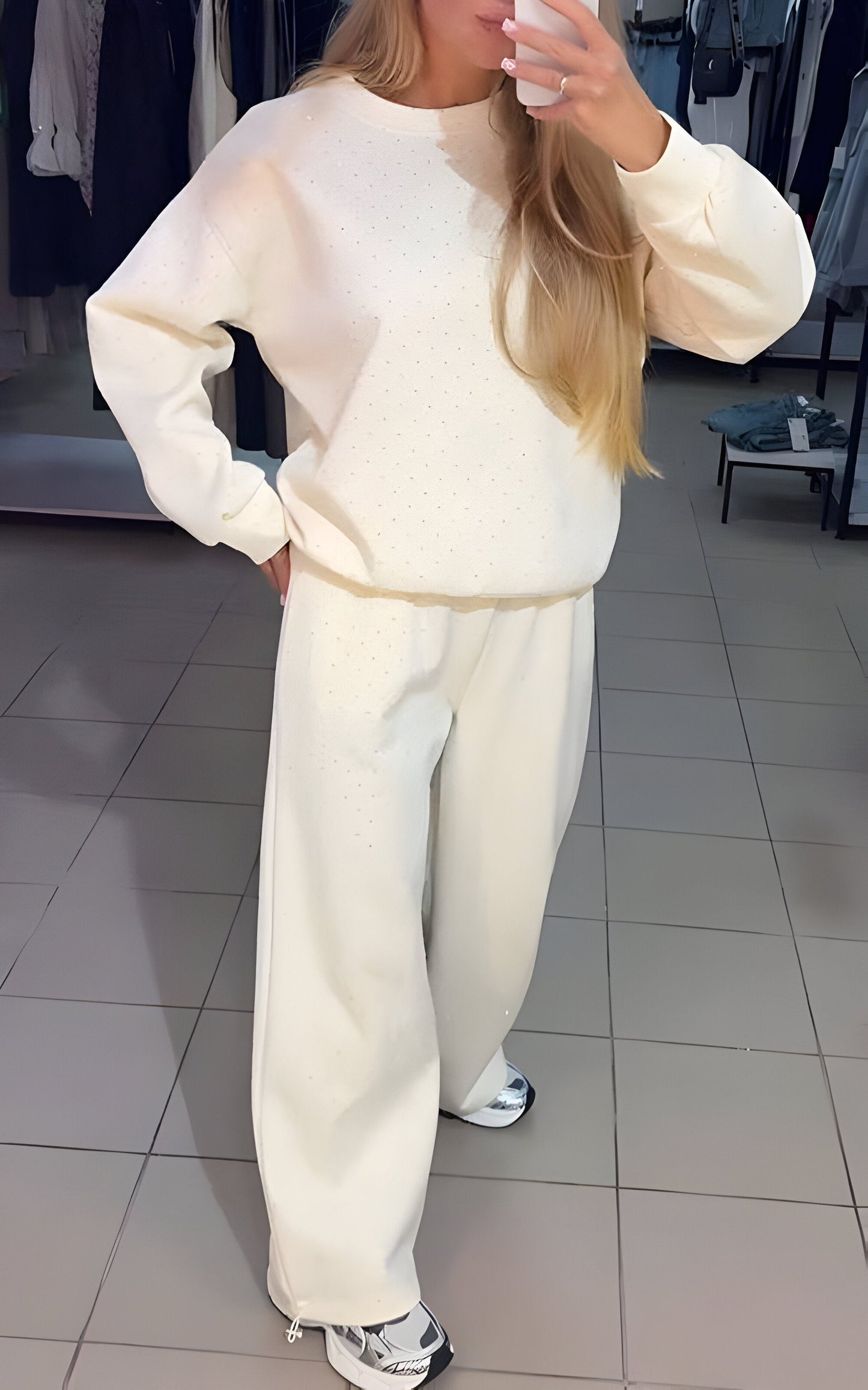 Sparkora™ - Avslappnad Sweatshirt och Byxset med Diamantdetaljer
