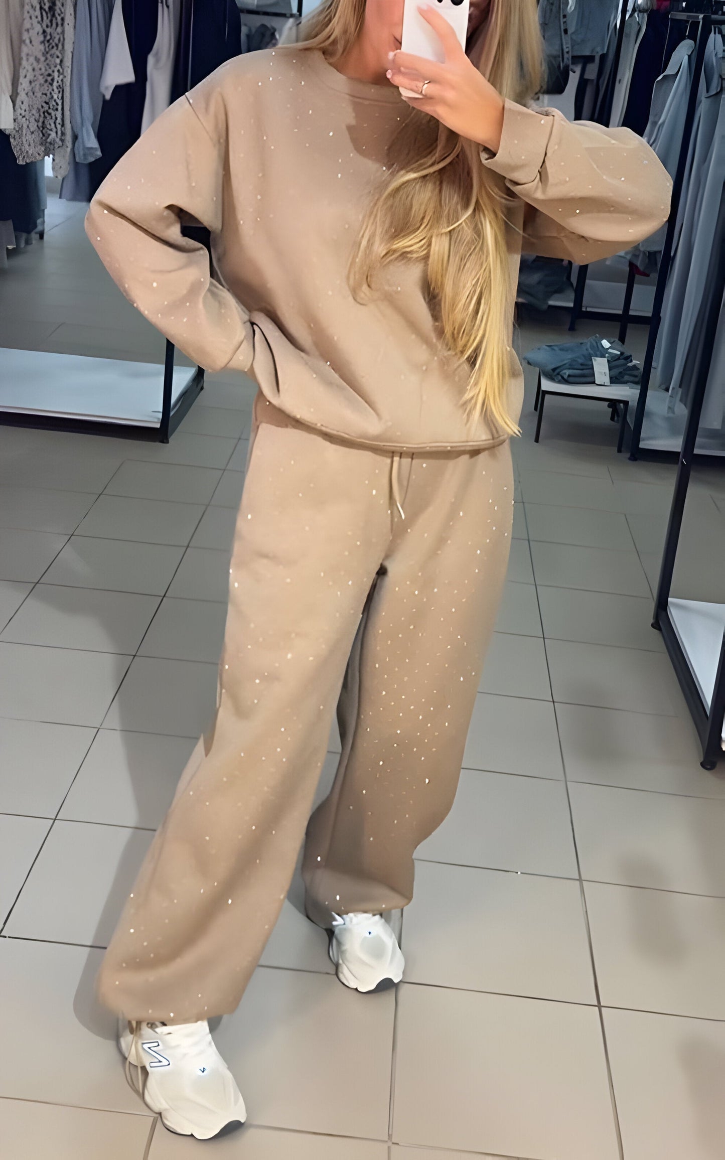 Sparkora™ - Avslappnad Sweatshirt och Byxset med Diamantdetaljer