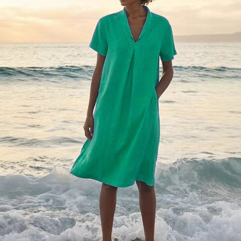 Bettina™ – V-ringad Klänning för Kvinnor med Fickor