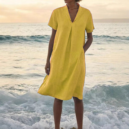 Bettina™ – V-ringad Klänning för Kvinnor med Fickor