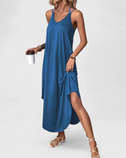Zofia™ – Lång, Flödande Sommarklänning med Smala Axelband