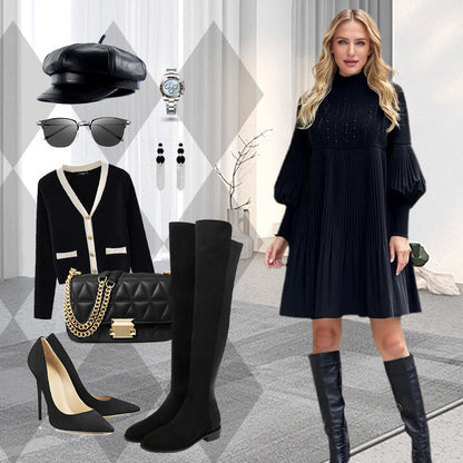 Avelyn™ - Elegant Plisserad Klänning med Lykthylsor för Damer