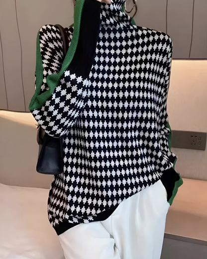 Linea™ – Elegant Tröja med Hög Krage och Geometriskt Mönster