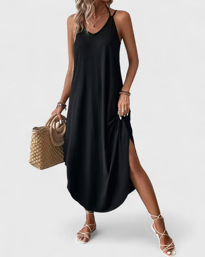 Zofia™ – Lång, Flödande Sommarklänning med Smala Axelband
