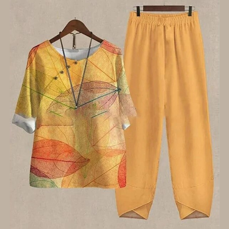 Evania™ - Elegant & Luftigt Set med Blus och Byxor