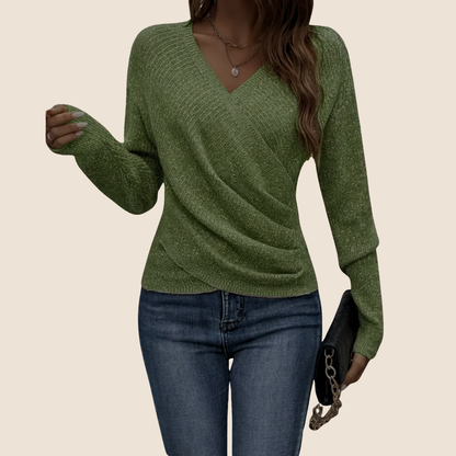 Anette™ - Lyxig Topp med V-ringning och Omlottdesign