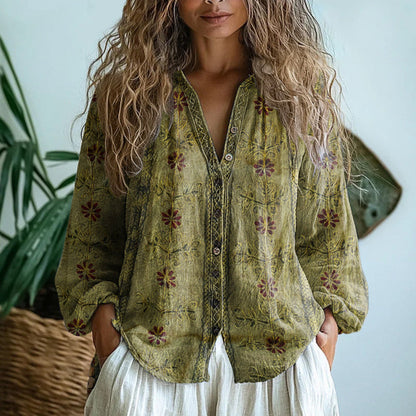 Ebba™ - Elegant Blus med Bladtryck
