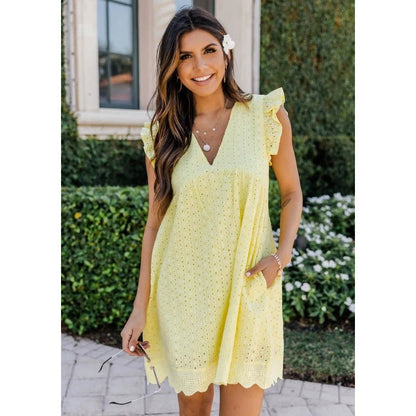 Elspeth™ - Somrig Klänning med Fickor, Spets & Inbyggda Shorts